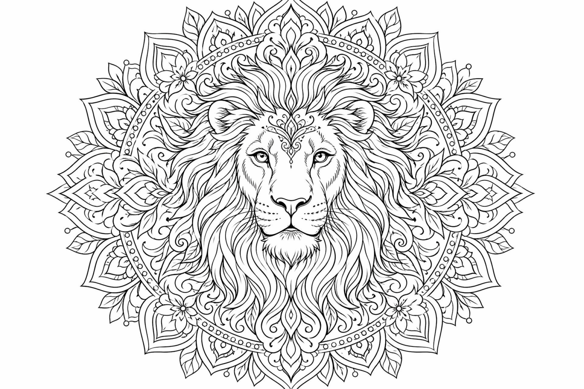 Löwen Mandala - Ausmalbild ab Erwachsene