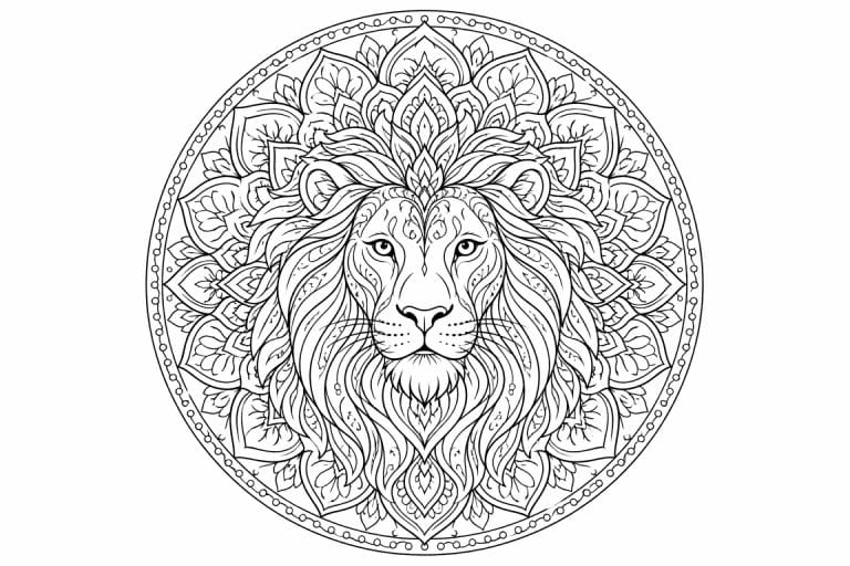 Löwenkopf-Mandala - Ausmalbild ab Erwachsene