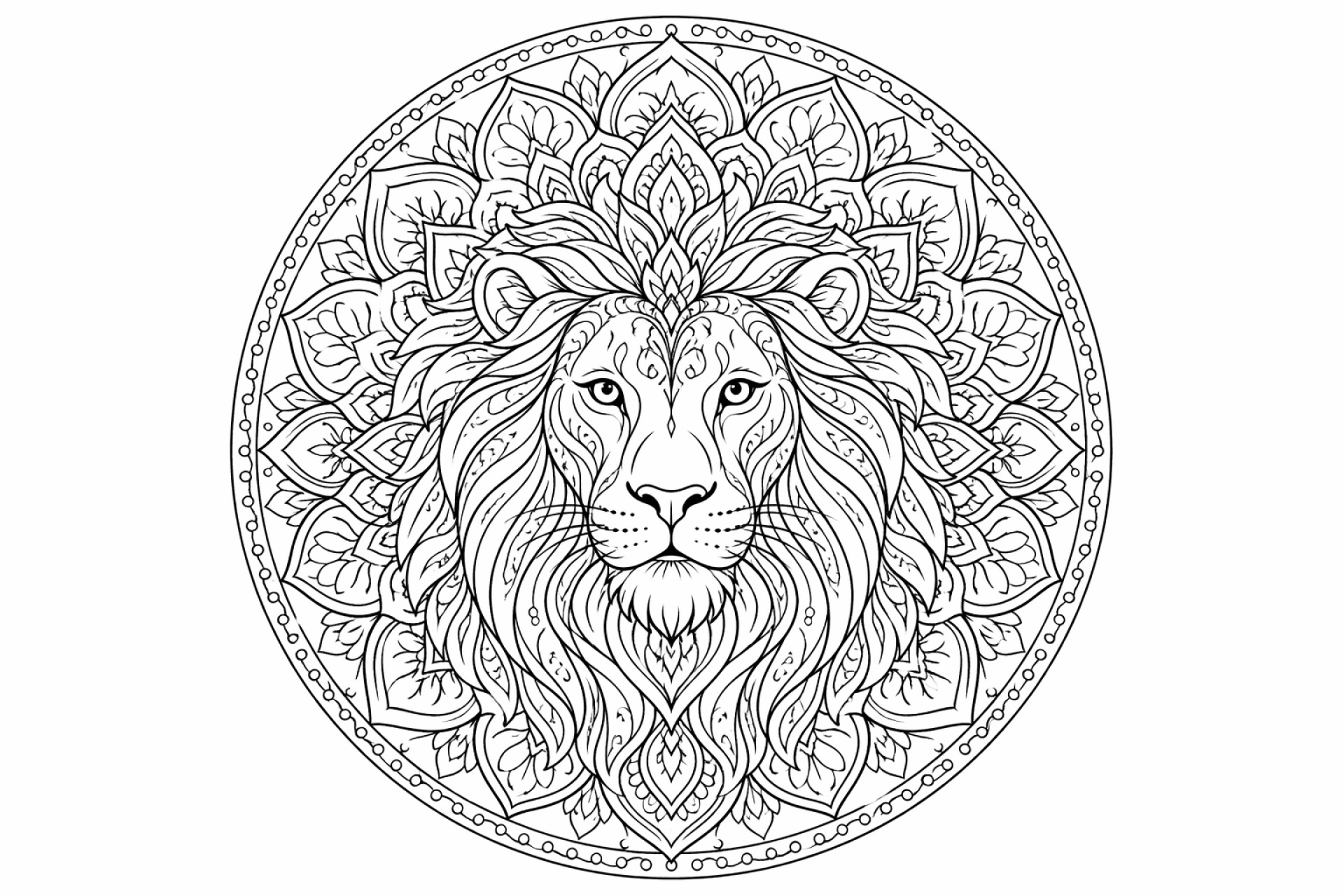 Löwenkopf-Mandala - Ausmalbild ab Erwachsene