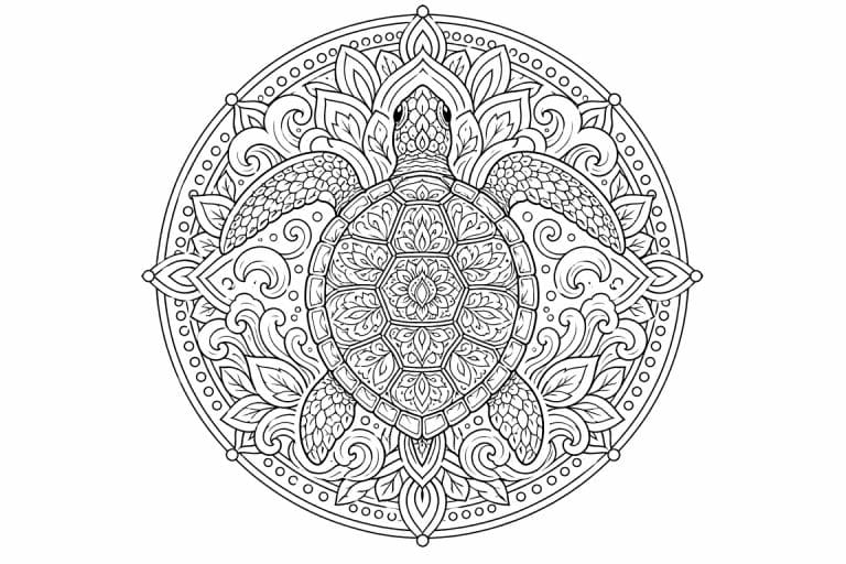 Meeresschildkröten-Mandala - Ausmalbild ab Erwachsene