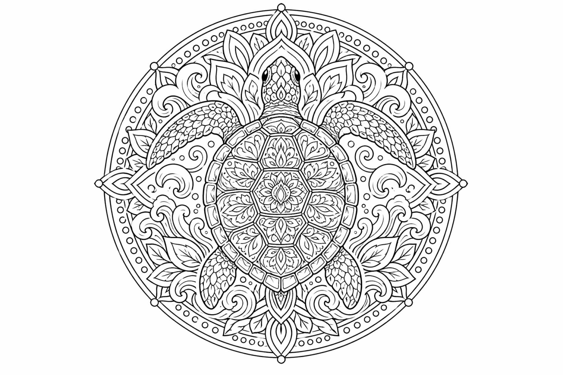Meeresschildkröten-Mandala - Ausmalbild ab Erwachsene
