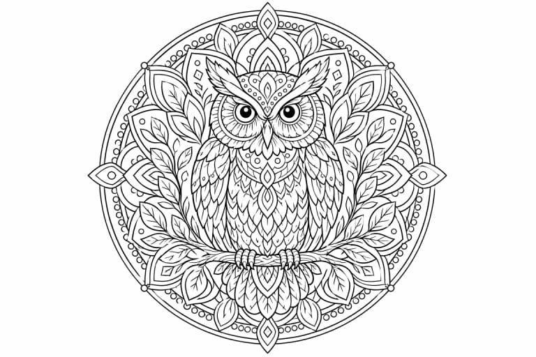 Nachtvogel-Mandala - Ausmalbild ab Erwachsene