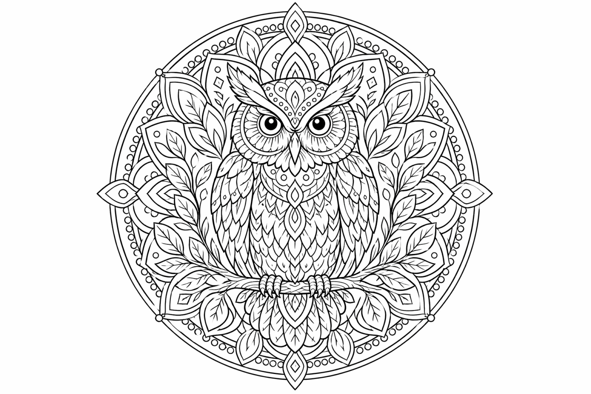 Nachtvogel-Mandala - Ausmalbild ab Erwachsene