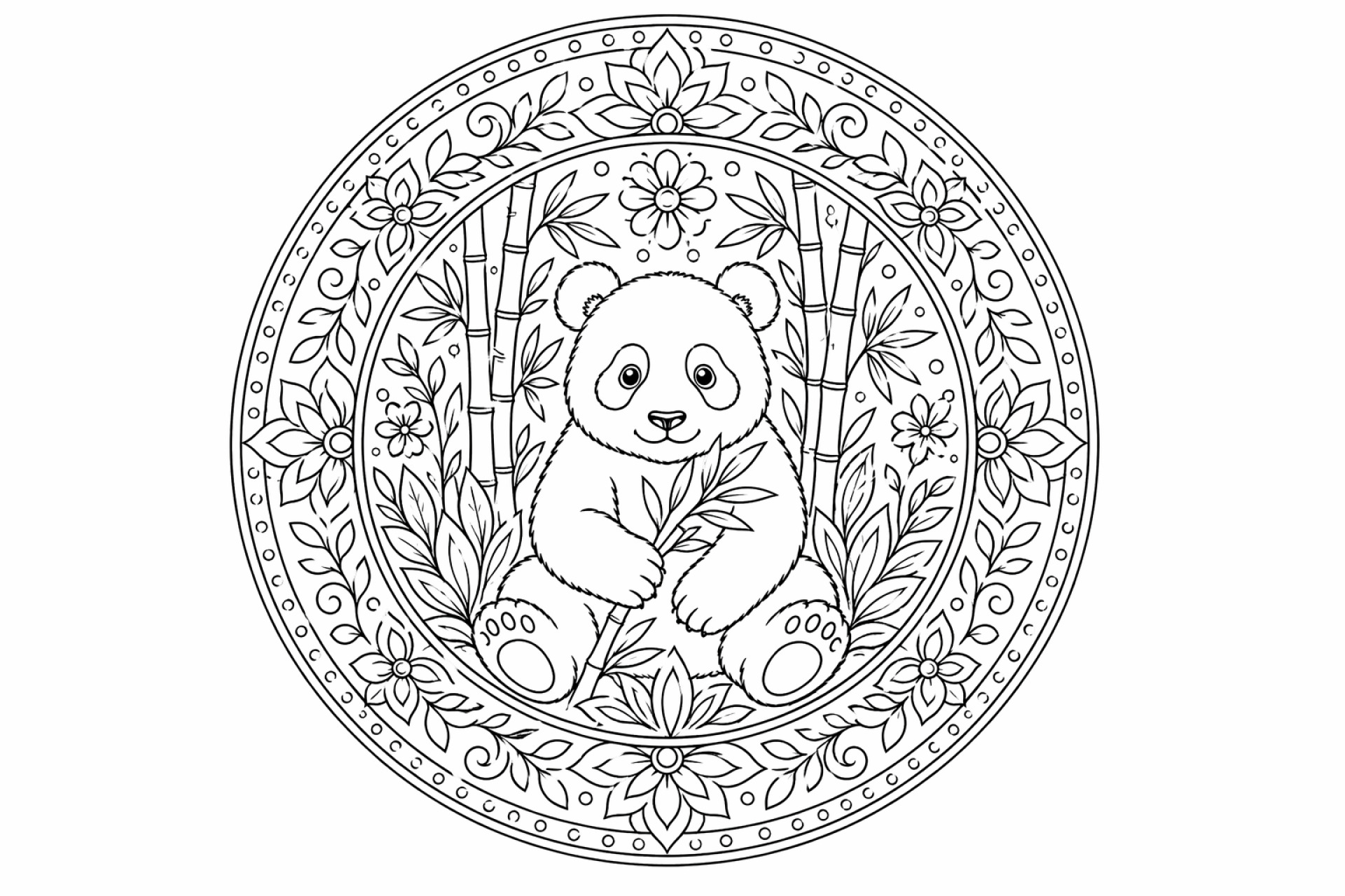 Panda-Bambus-Mandala - Ausmalbild ab Erwachsene