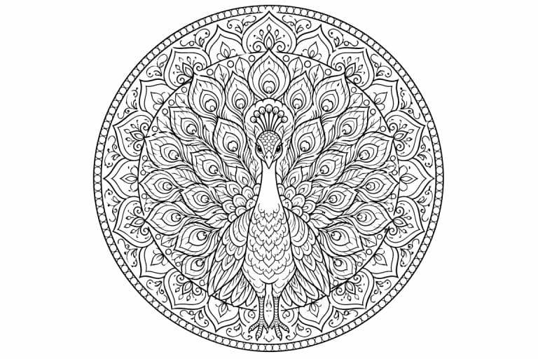 Pfau Mandala - Ausmalbild ab Erwachsene