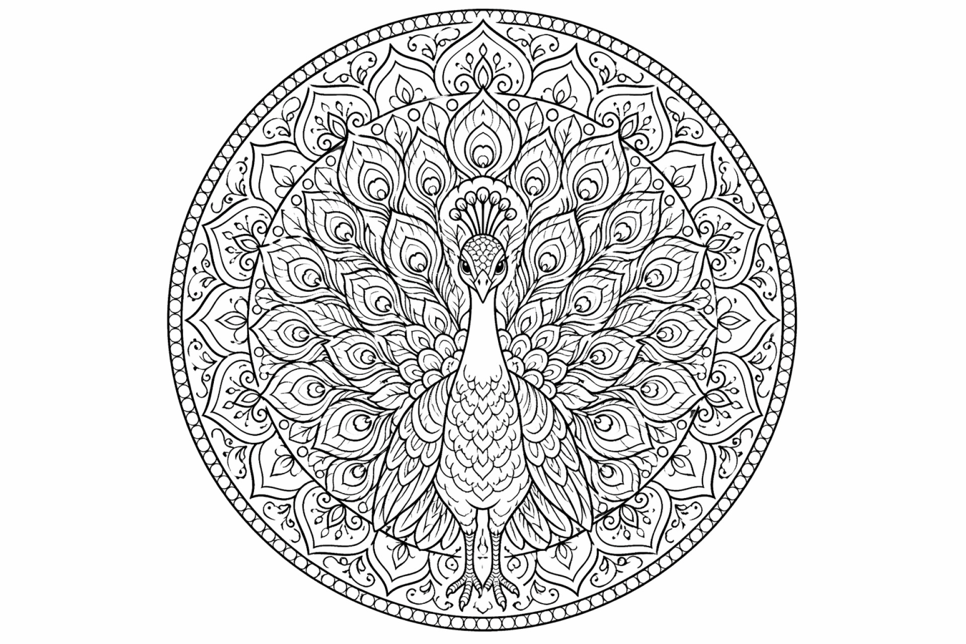Pfau Mandala - Ausmalbild ab Erwachsene