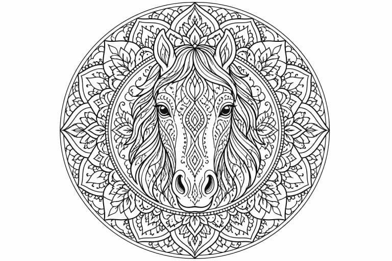 Pferde Mandala - Ausmalbild ab Erwachsene
