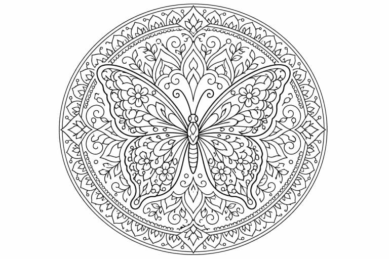 Schmetterlings-Mandala - Ausmalbild ab Erwachsene