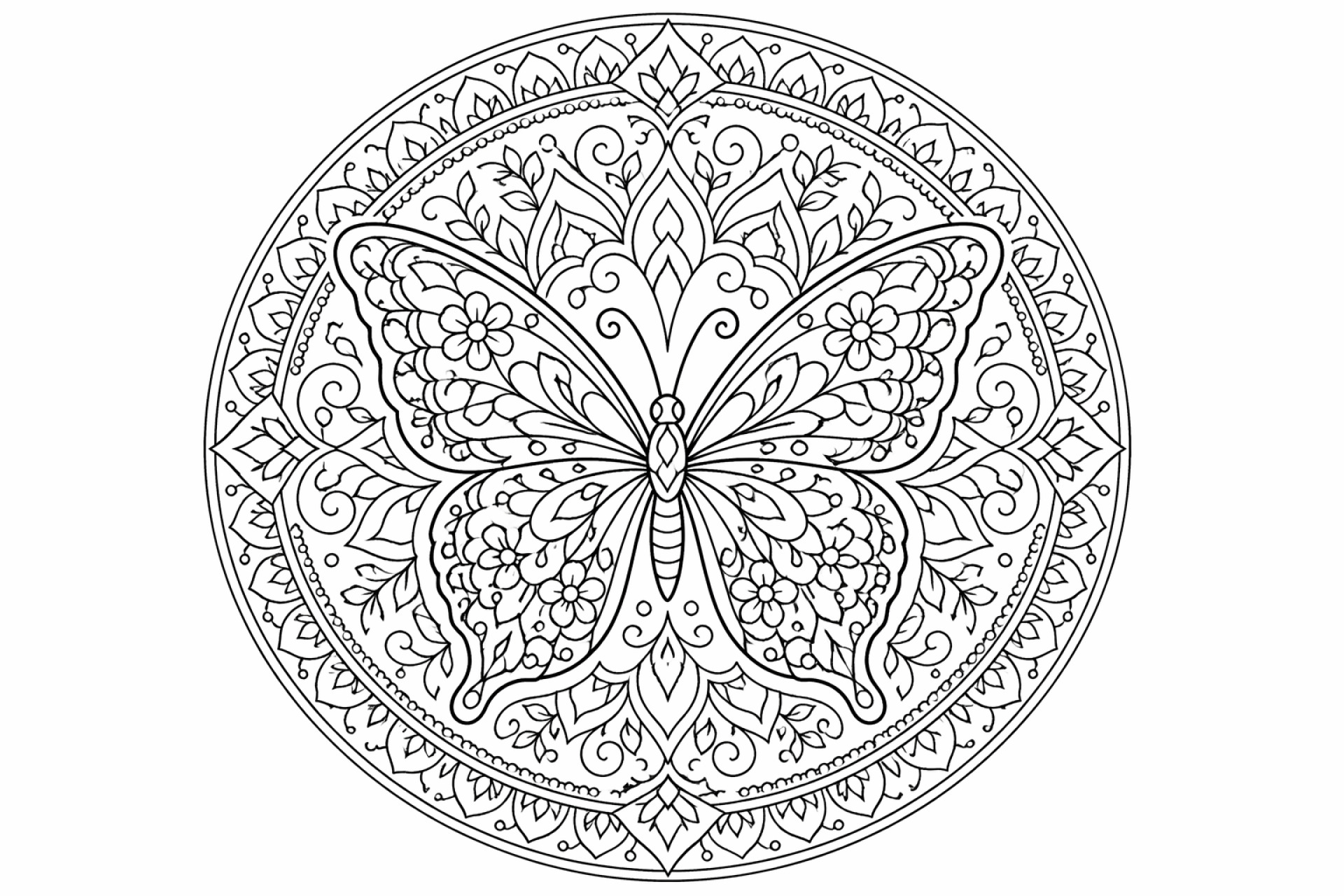 Schmetterlings-Mandala - Ausmalbild ab Erwachsene