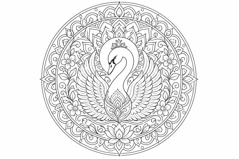 Schwanenornament-Mandala - Ausmalbild ab Erwachsene