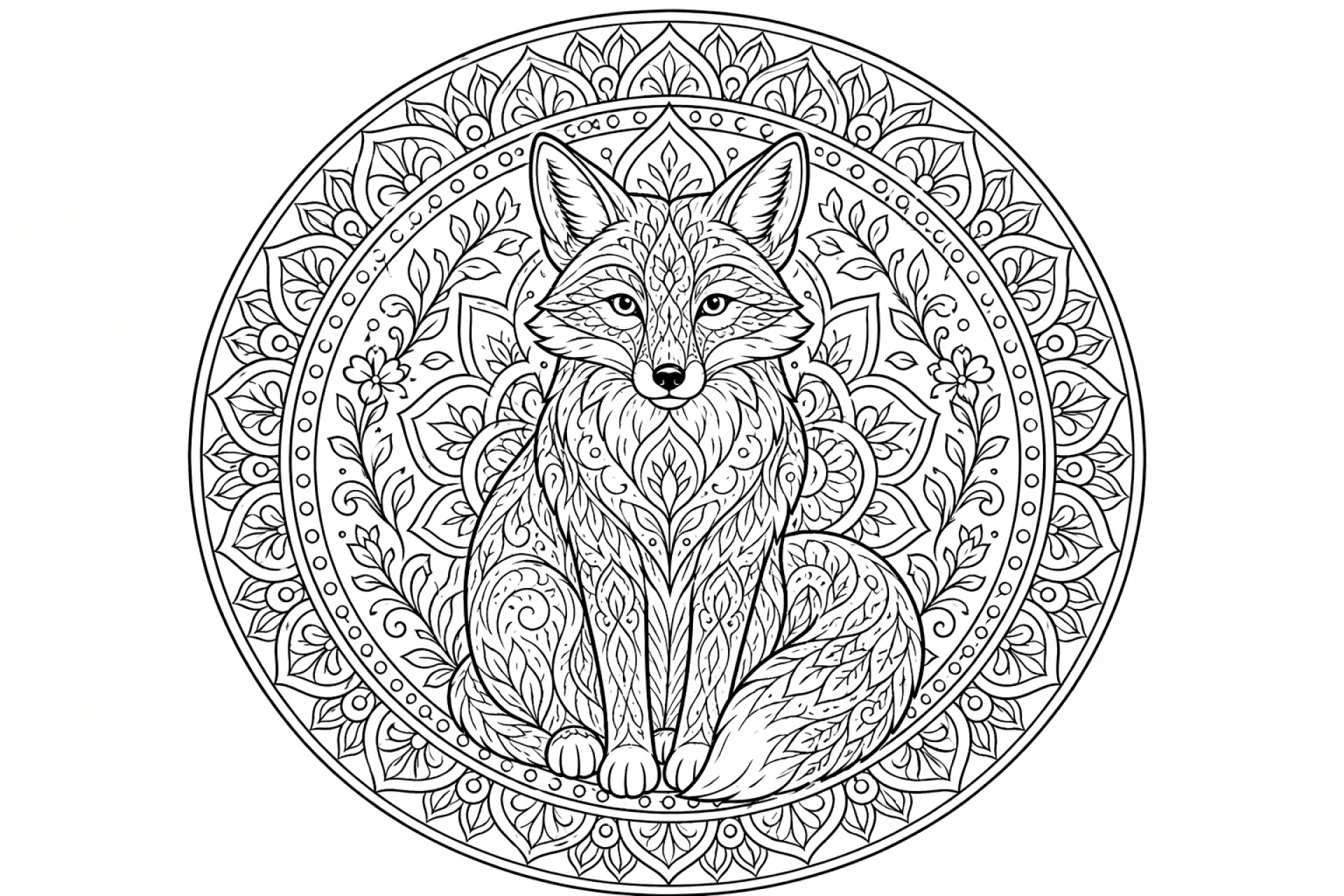 Sitzender Fuchs Mandala - Ausmalbild ab Erwachsene