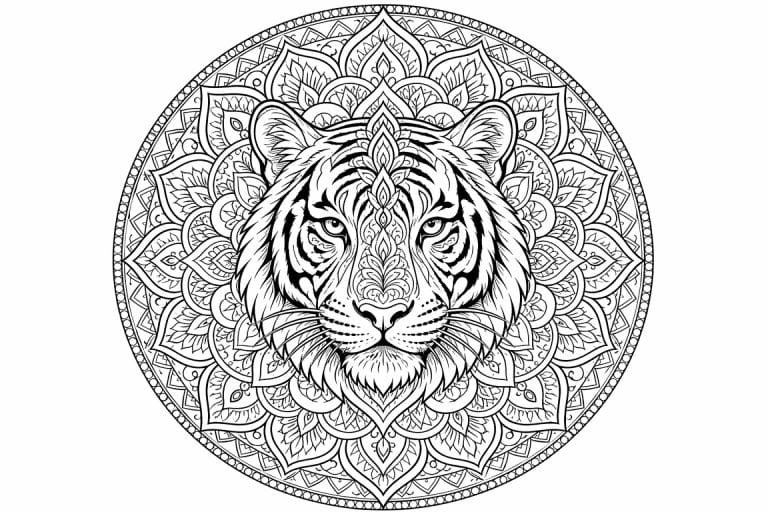 Tiger Mandala - Ausmalbild ab Erwachsene