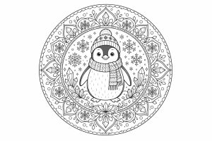 Winterpinguin-Mandala - Ausmalbild ab Erwachsene