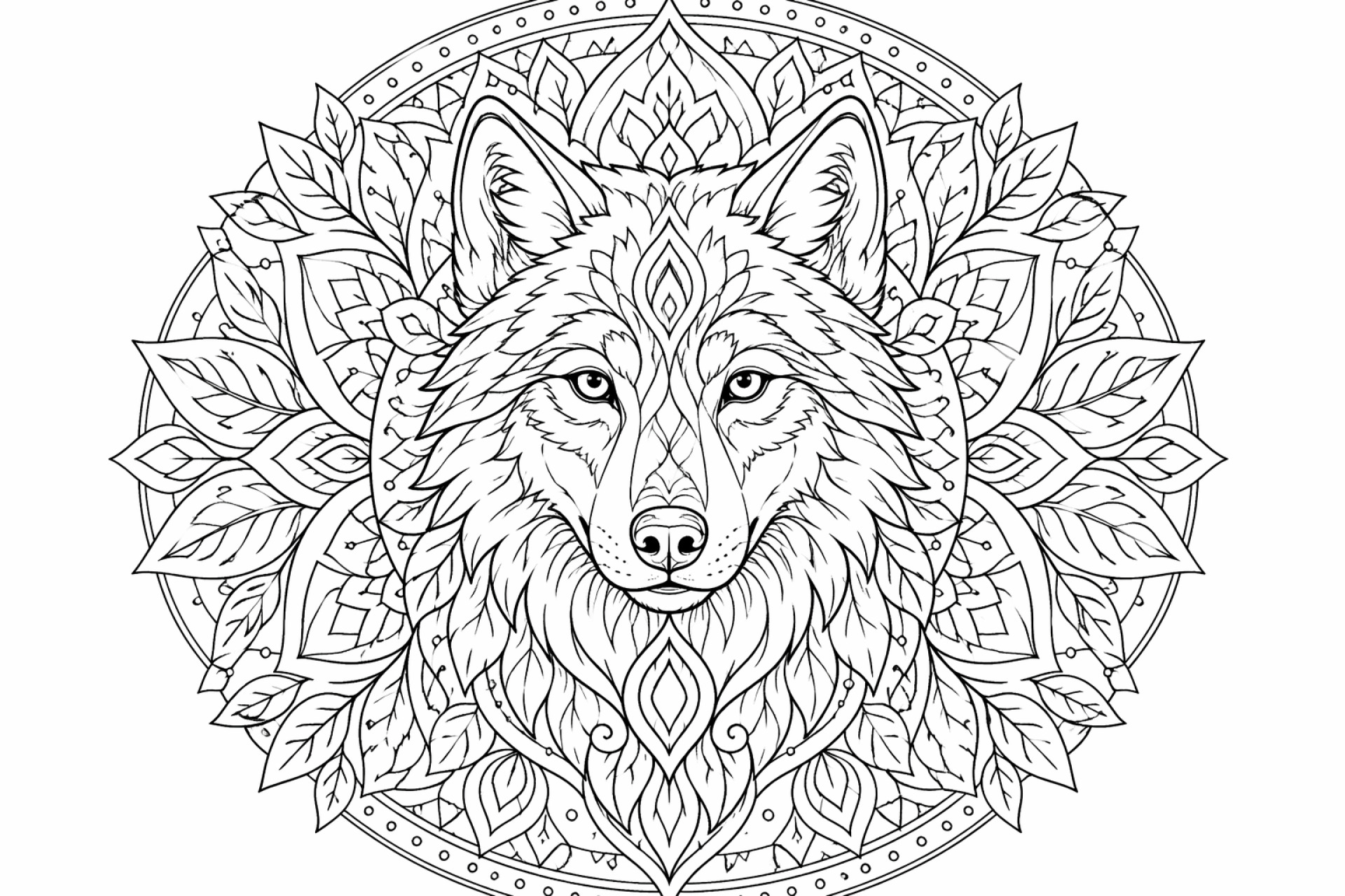 Wolf Mandala - Ausmalbild ab Erwachsene