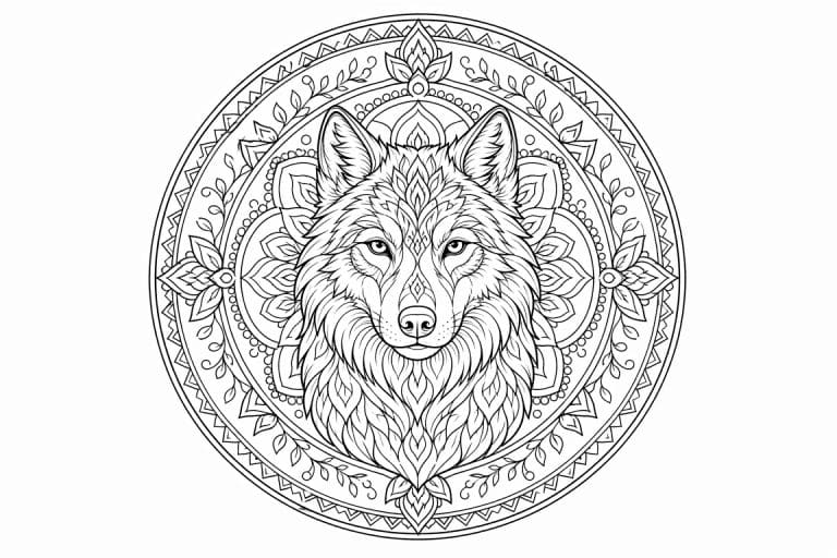 Wolfskopf-Mandala - Ausmalbild ab Erwachsene