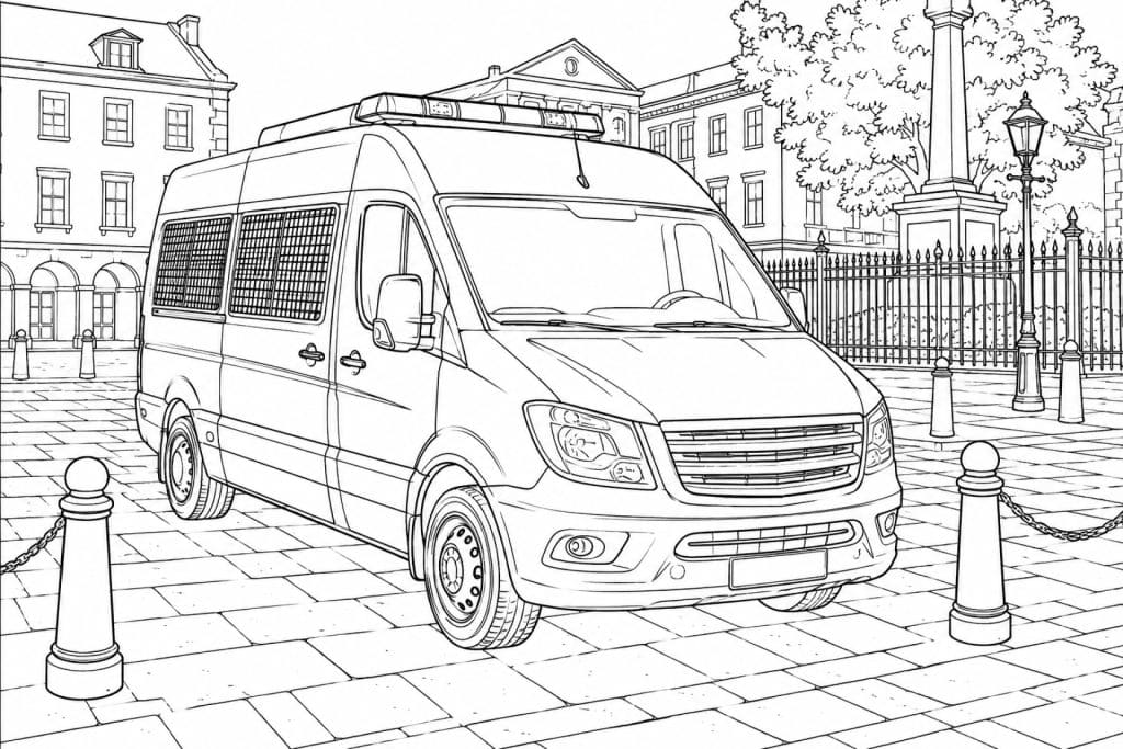 Polizei Transporter - Ausmalbild ab 11 Jahren