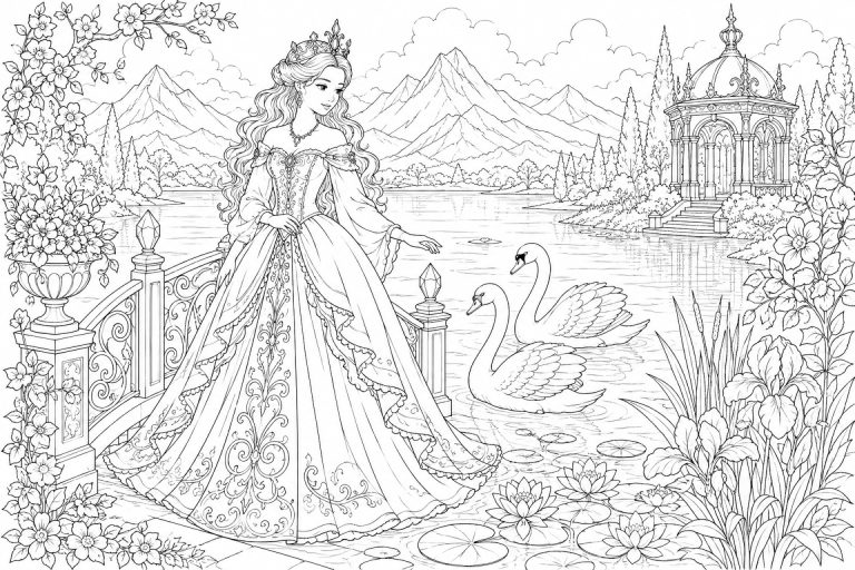 Prinzessin am Schwanensee - Ausmalbild ab 11 Jahren