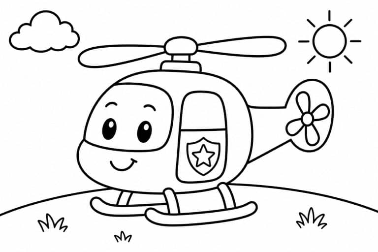 Freundlicher Polizeihubschrauber - Ausmalbild ab 2 Jahren