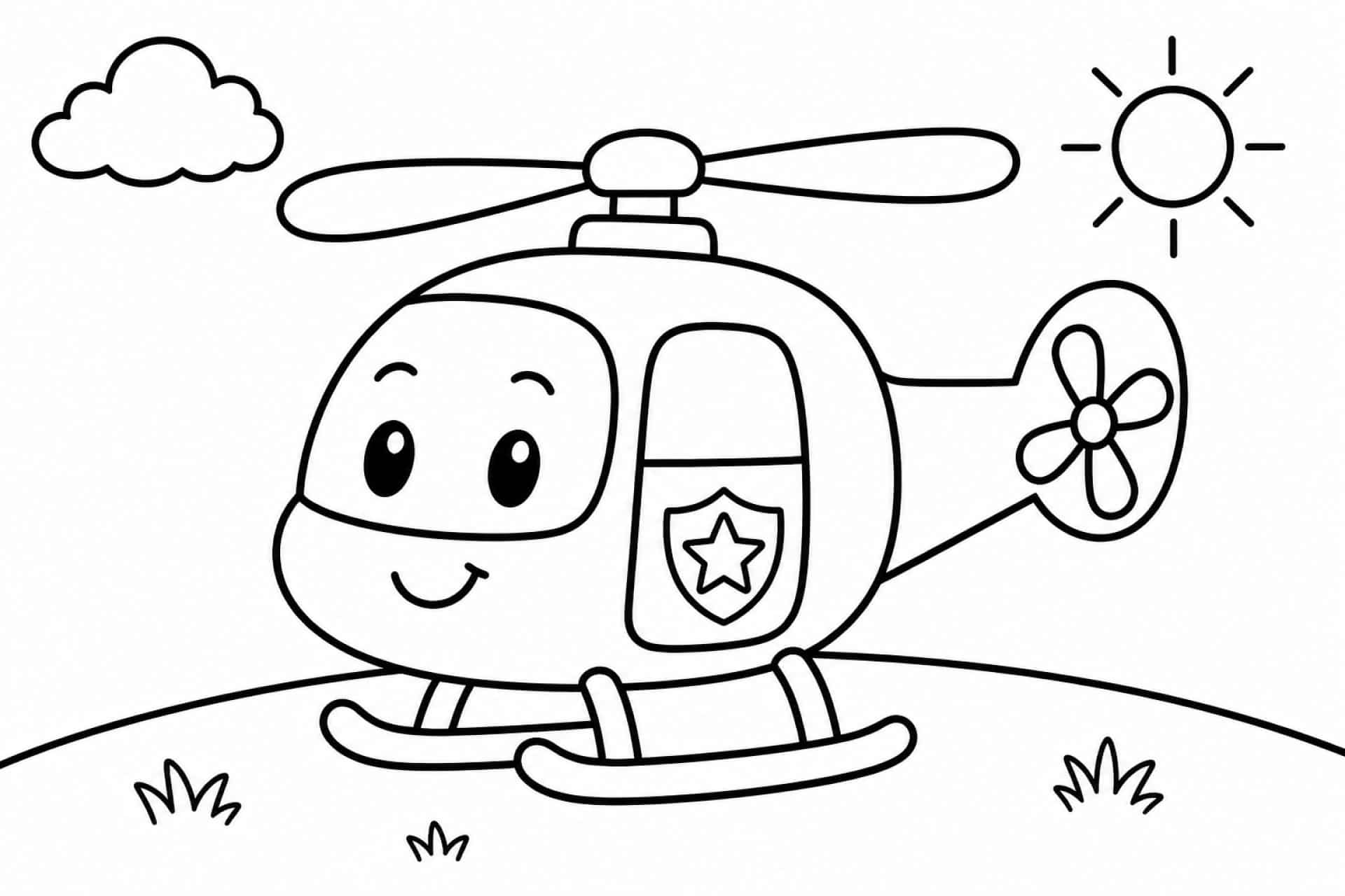 Freundlicher Polizeihubschrauber - Ausmalbild ab 2 Jahren