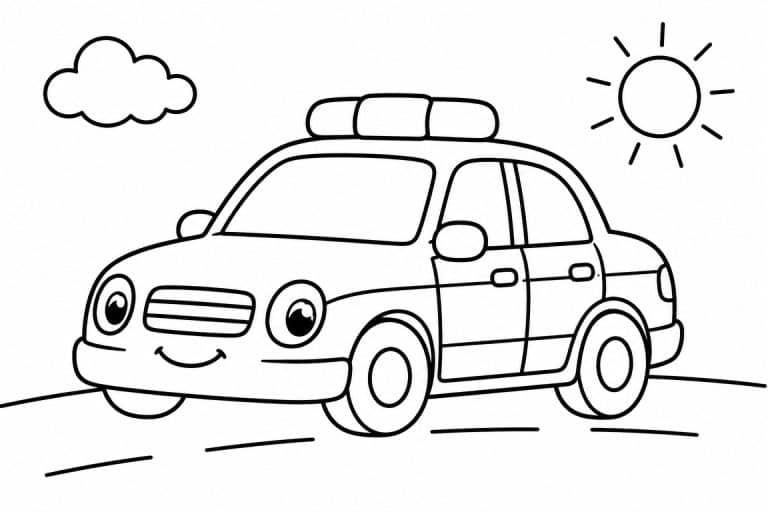 Freundliches Polizeiauto - Ausmalbild ab 2 Jahren