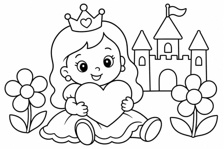 Prinzessin mit großem Herz - Ausmalbild ab 2 Jahren