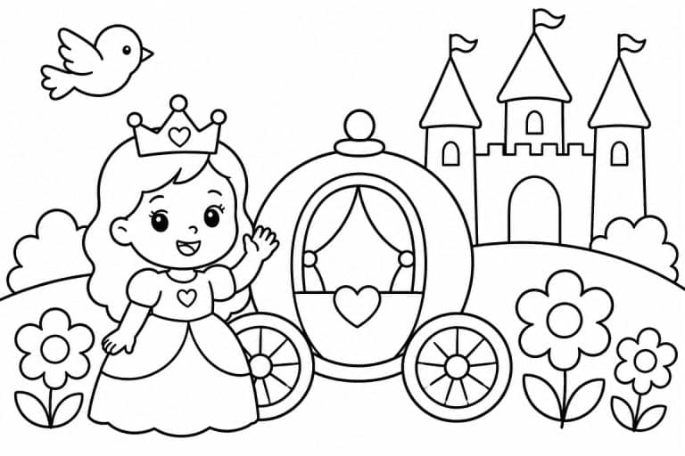 Prinzessin mit Märchenkutsche - Ausmalbild ab 2 Jahren