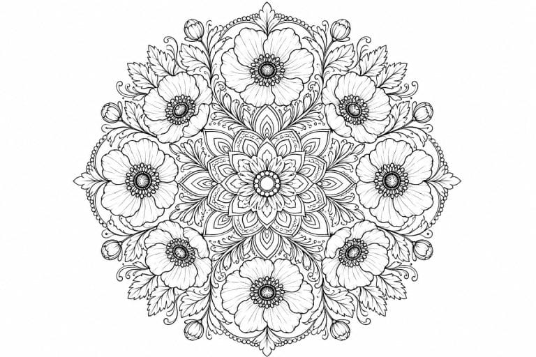 Anemonen Mandala - Ausmalbild ab Erwachsene