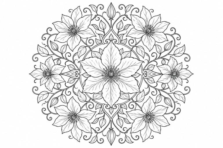 Clematis Mandala - Ausmalbild ab Erwachsene
