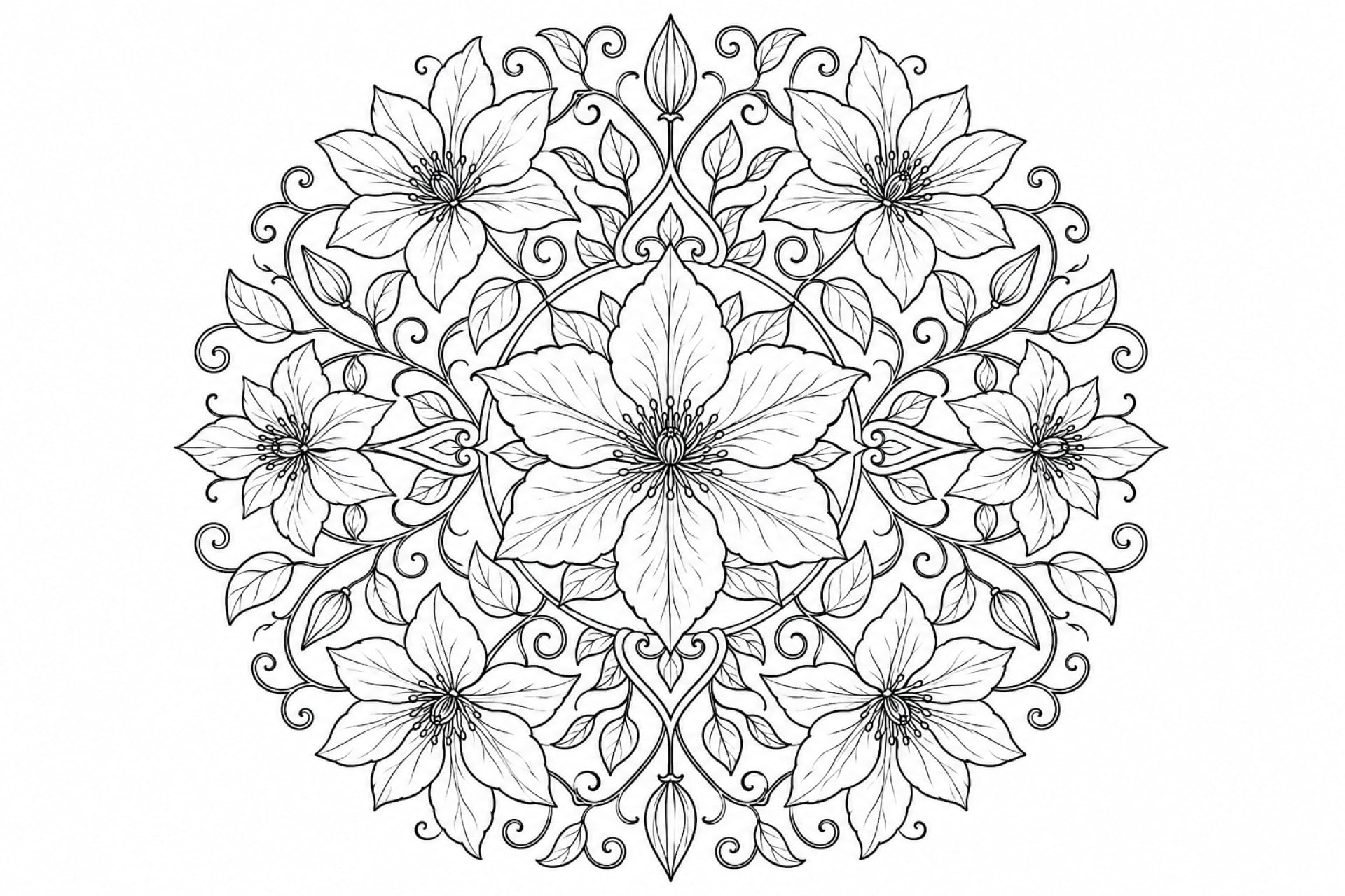 Clematis Mandala - Ausmalbild ab Erwachsene