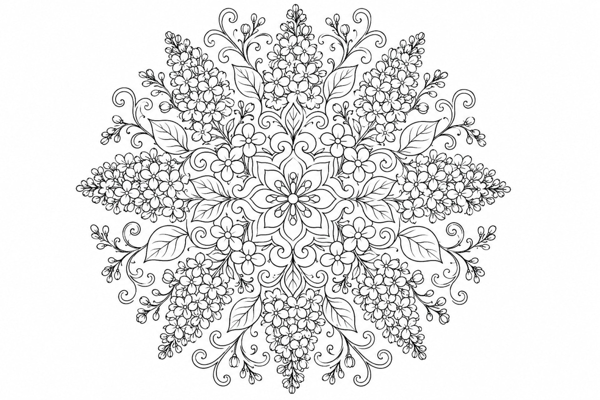 Flieder Mandala - Ausmalbild ab Erwachsene