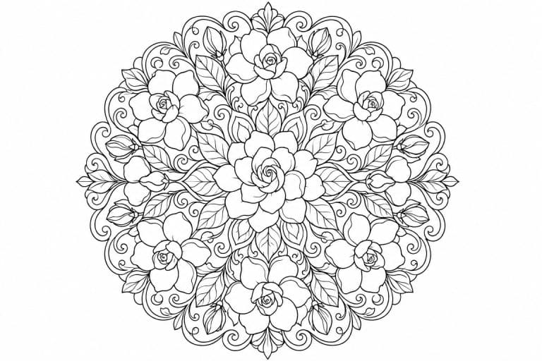 Gardenien Mandala - Ausmalbild ab Erwachsene