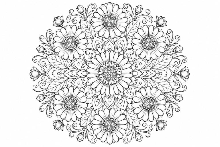 Gerbera Mandala - Ausmalbild ab Erwachsene
