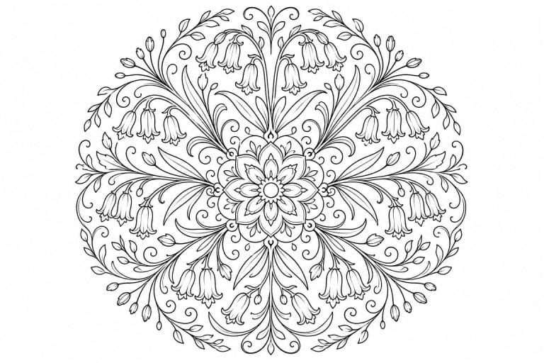 Glockenblumen Mandala - Ausmalbild ab Erwachsene