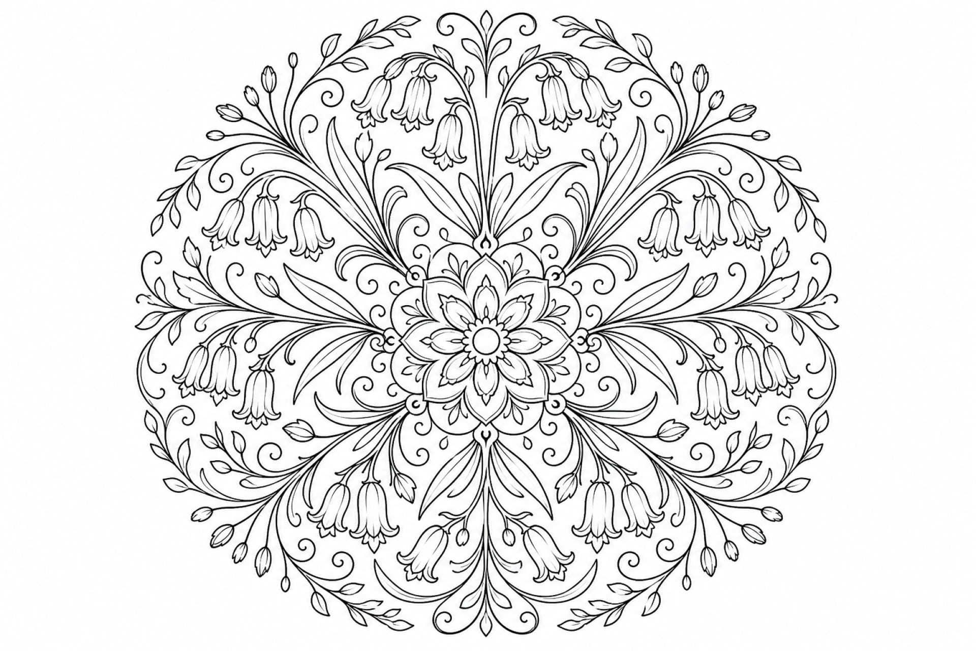Glockenblumen Mandala - Ausmalbild ab Erwachsene