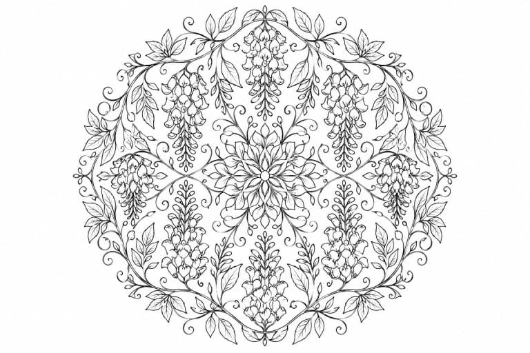 Glyzinien Mandala - Ausmalbild ab Erwachsene