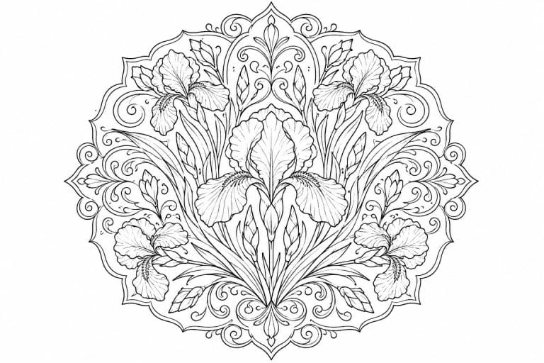 Iris Mandala - Ausmalbild ab Erwachsene