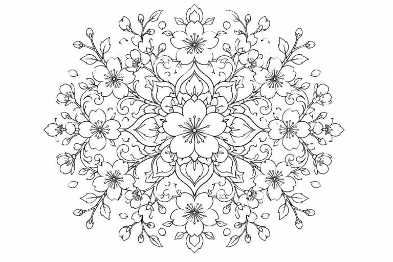 Kirschblüten Mandala - Ausmalbild ab Erwachsene