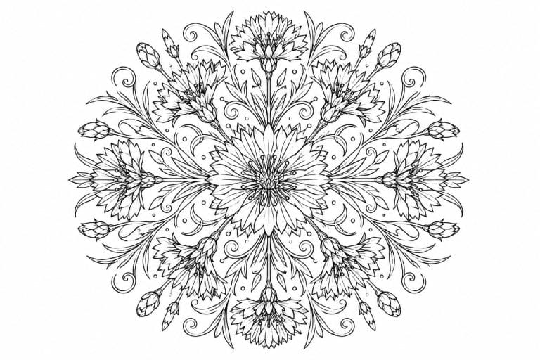 Kornblumen Mandala - Ausmalbild ab Erwachsene