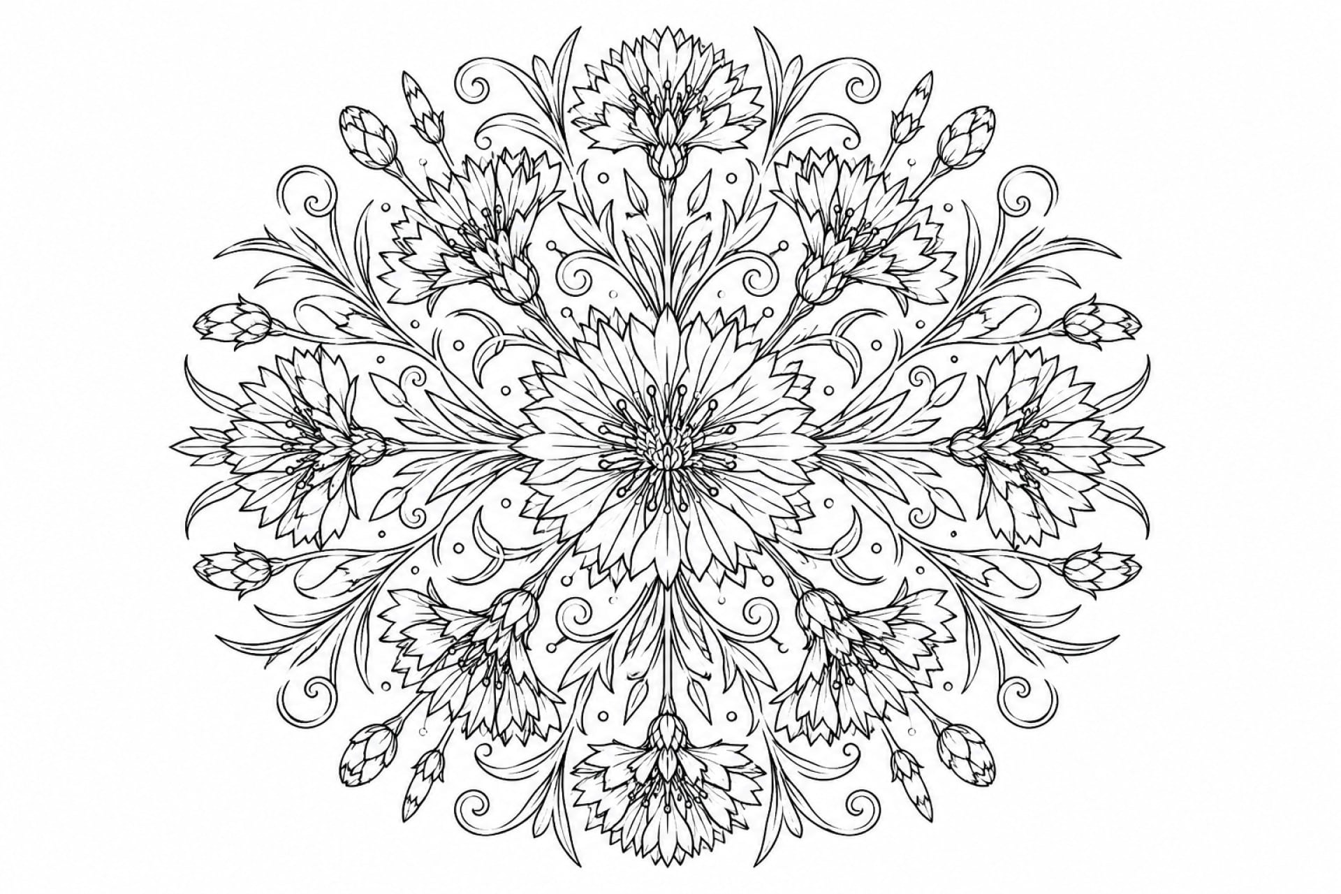 Kornblumen Mandala - Ausmalbild ab Erwachsene
