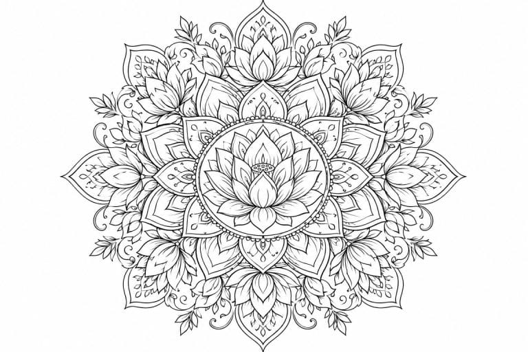 Lotus Blumen Mandala - Ausmalbild ab Erwachsene