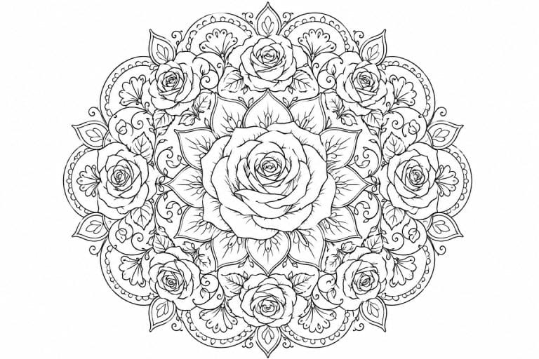 Rosenkranz Mandala - Ausmalbild ab Erwachsene