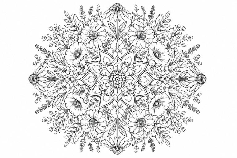 Wildblumen Mandala - Ausmalbild ab Erwachsene