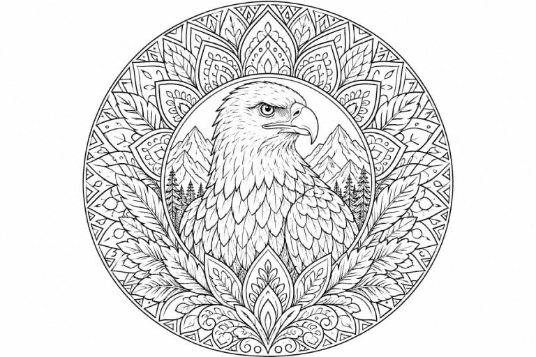Adler-Bergmandala - Ausmalbild ab Erwachsene