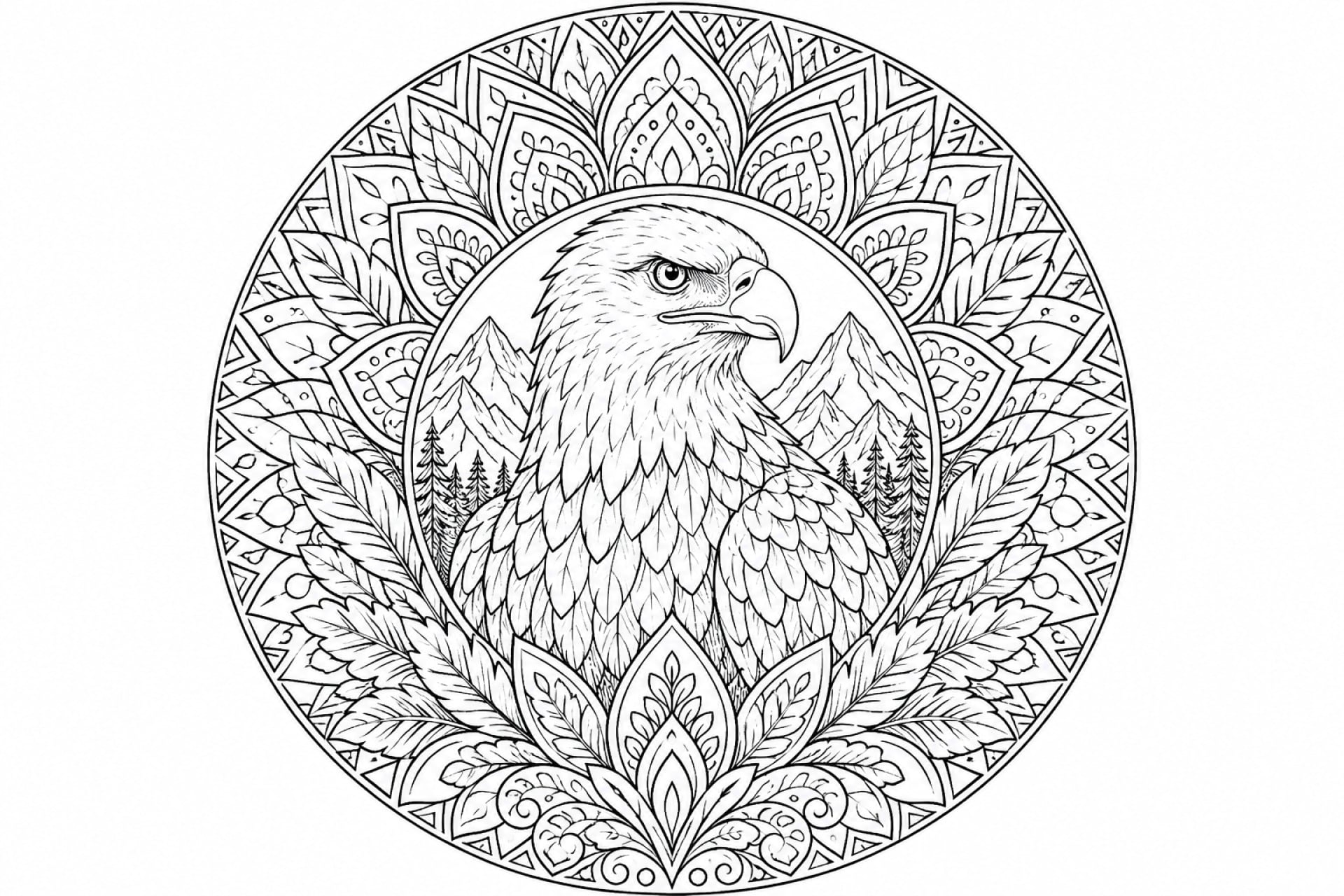 Adler-Bergmandala - Ausmalbild ab Erwachsene
