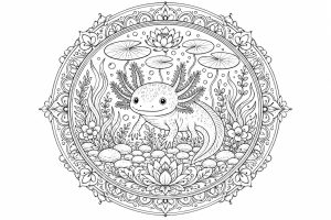 Axolotl-Wassermandala - Ausmalbild ab Erwachsene