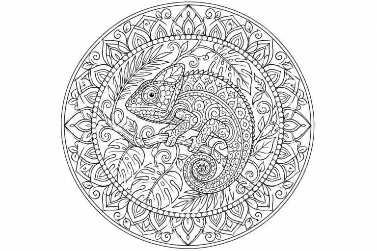 Chamäleon-Dschungelmandala - Ausmalbild ab Erwachsene