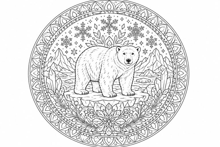 Eisbären-Kristallmandala - Ausmalbild ab Erwachsene