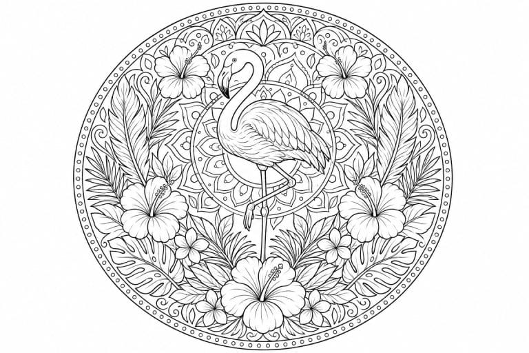 Flamingo-Tropenmandala - Ausmalbild ab Erwachsene
