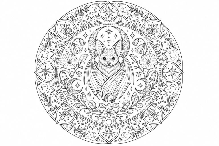 Fledermaus-Sternmandala - Ausmalbild ab Erwachsene