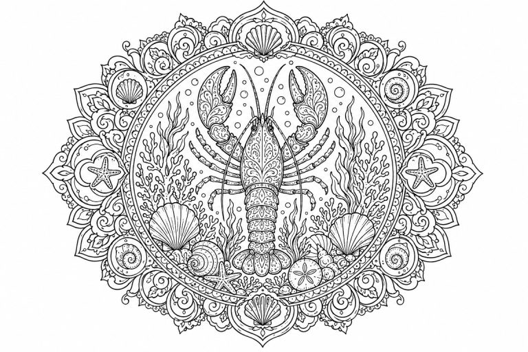 Hummer-Ozeanmandala - Ausmalbild ab Erwachsene